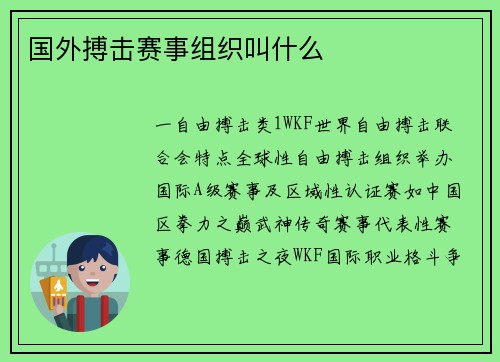 国外搏击赛事组织叫什么